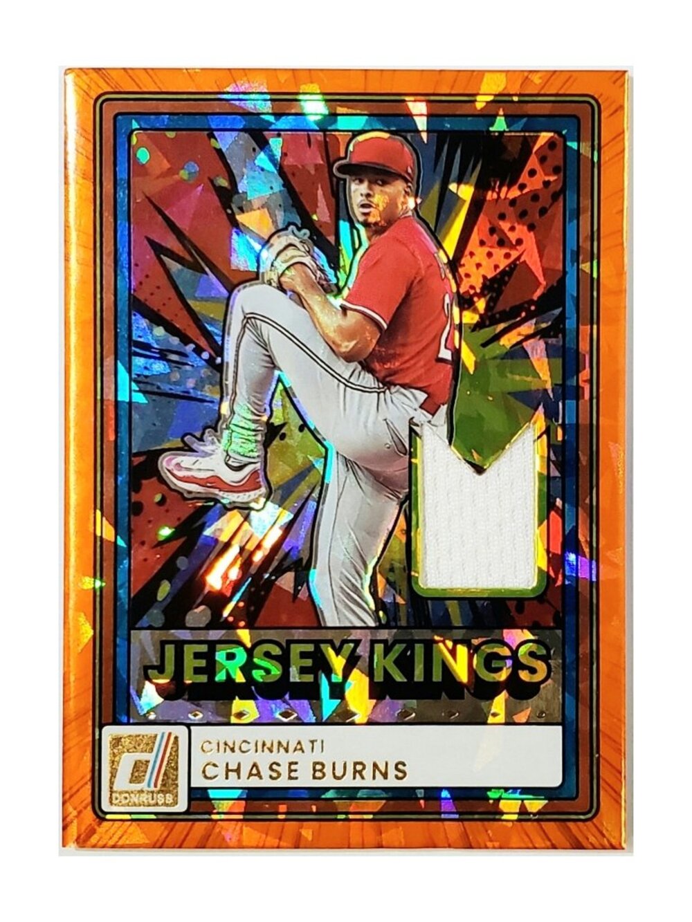 CHASE BURNS ROOKIE "JERSEY KINGS" ORANGE ICE RELIC 2026 DONRUSS #JK-CB, REDS